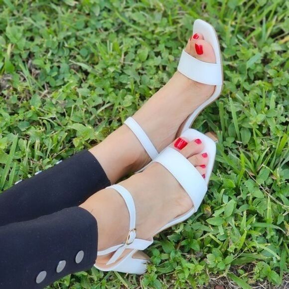 Women's White Ankle Strap Block Heel Dress Sandals - Picture 5 of 5